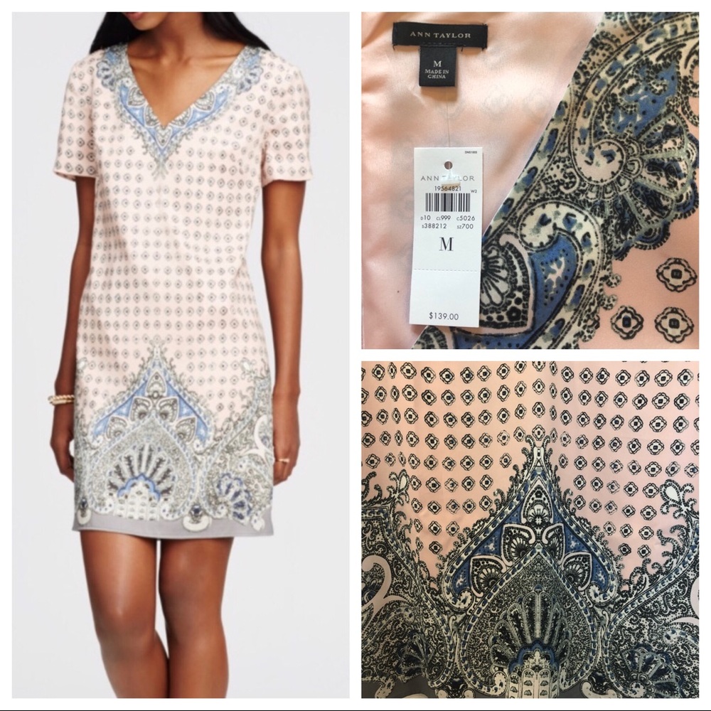 NWT Ann Taylor Blush Pink Paisley Shift Dress, Med